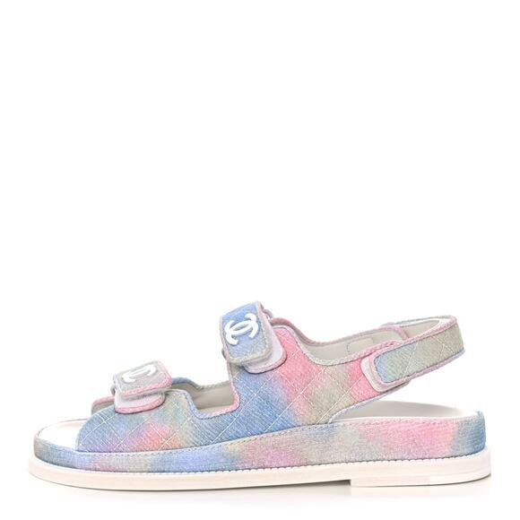 Chanel NIB 22C Rainbow CC Logo Quilted Mule Slide Strap Flat Dad Sandal 41.5 - Picture 1 of 11